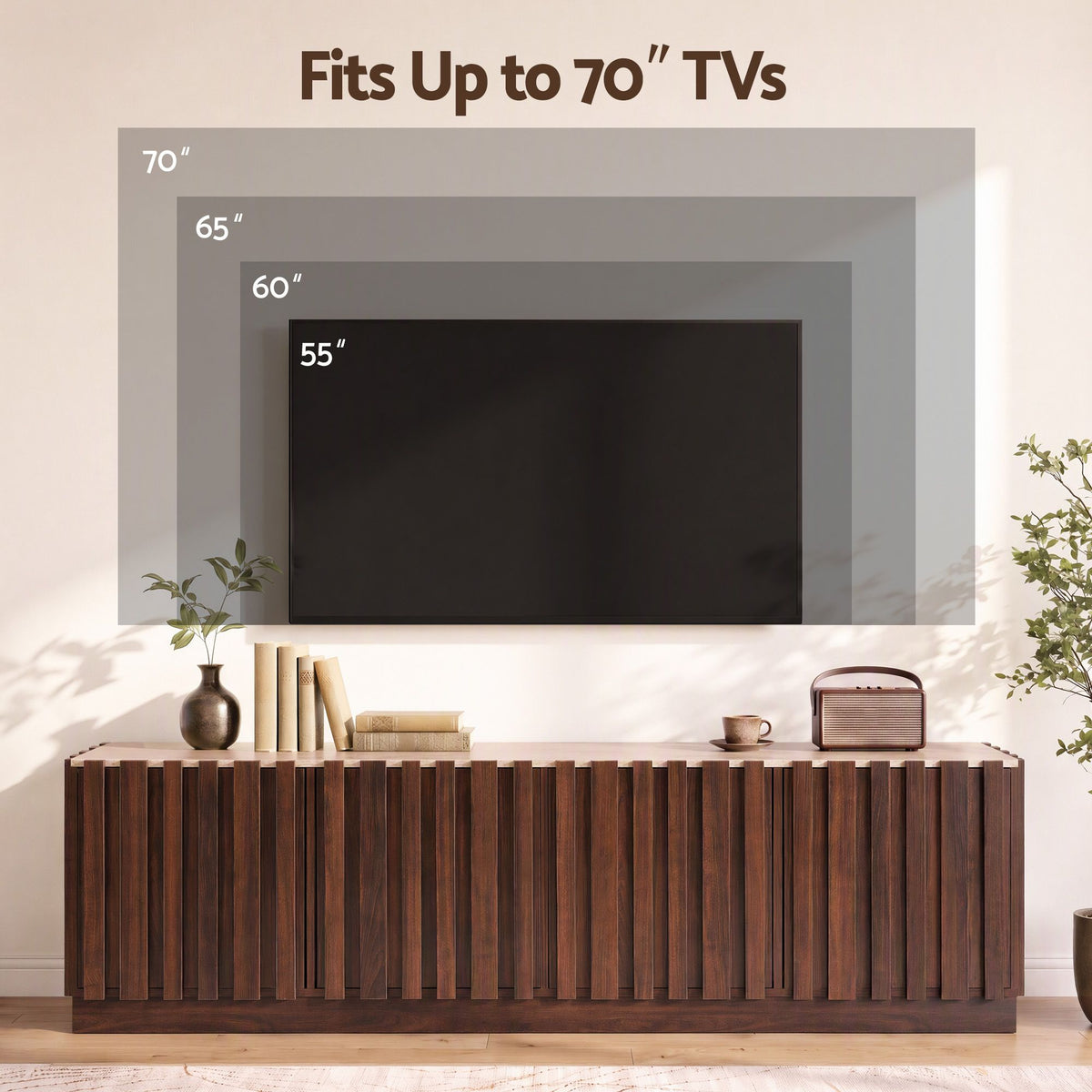Ravelle Fluted TV Unit 180cm – Walnut