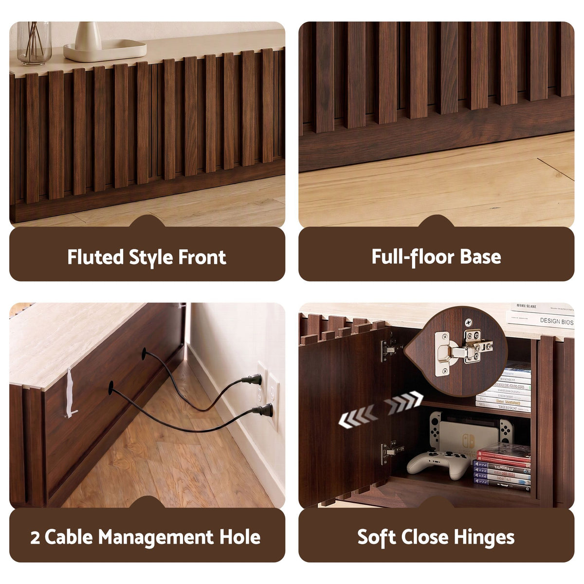 Ravelle Fluted TV Unit 180cm – Walnut