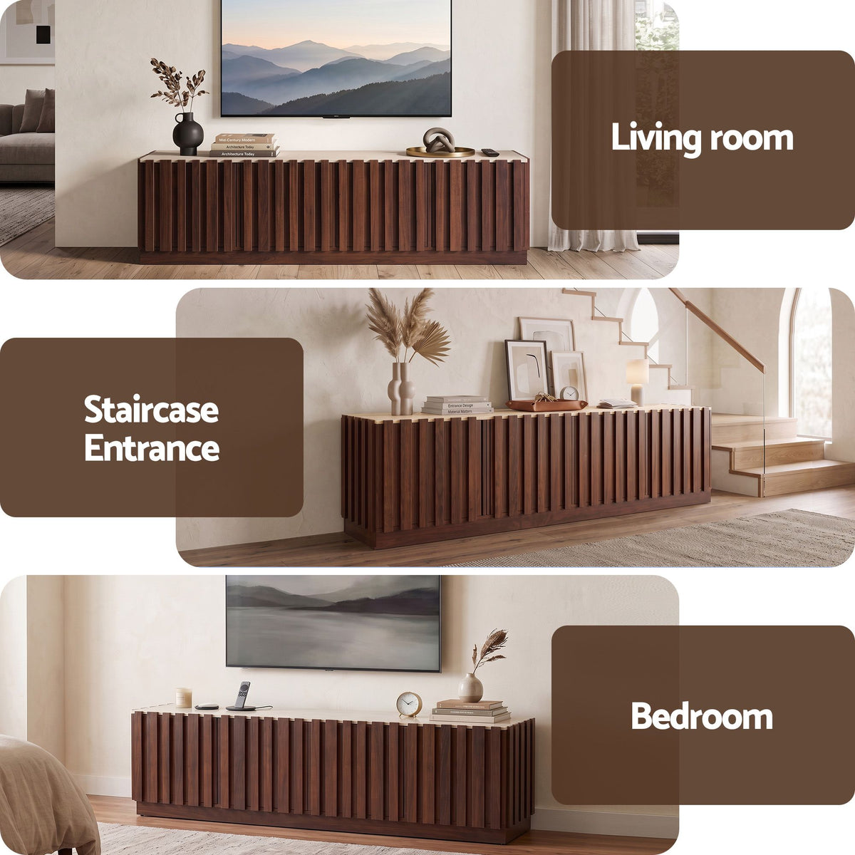 Ravelle Fluted TV Unit 180cm – Walnut