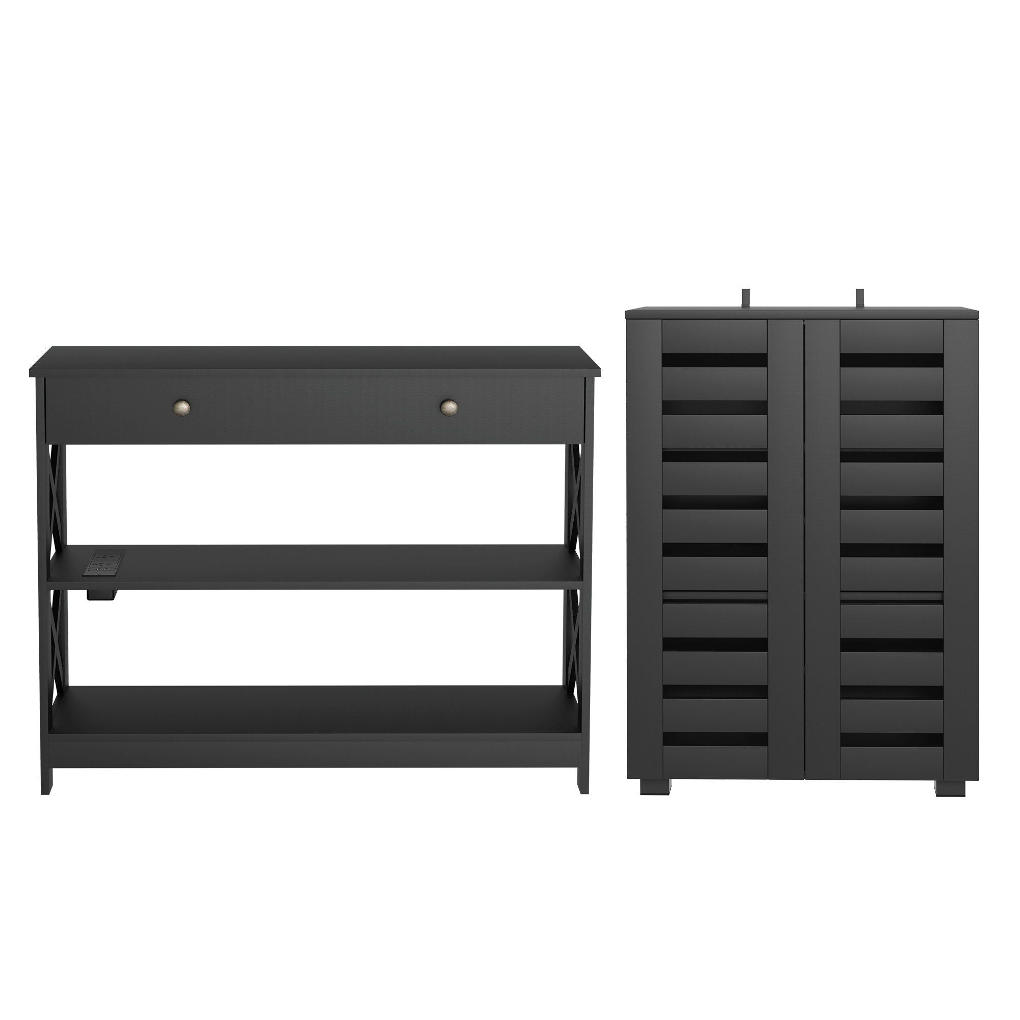 Tarin Console Table & Shoe Storage Cabinet Set - Black