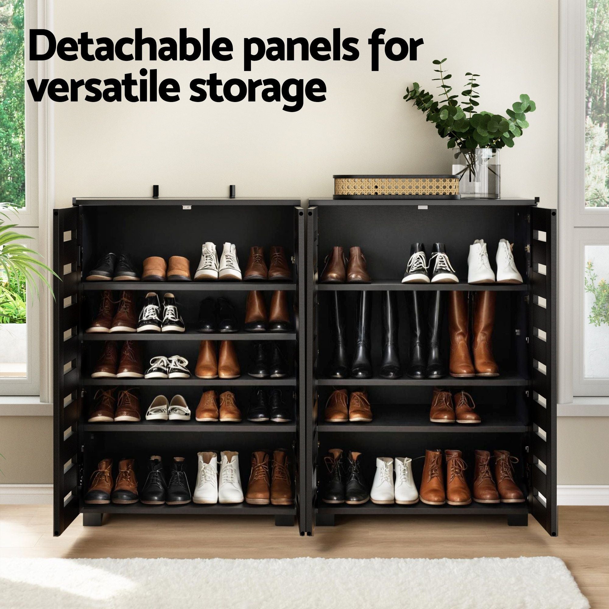 Tarin Console Table & Shoe Storage Cabinet Set - Black