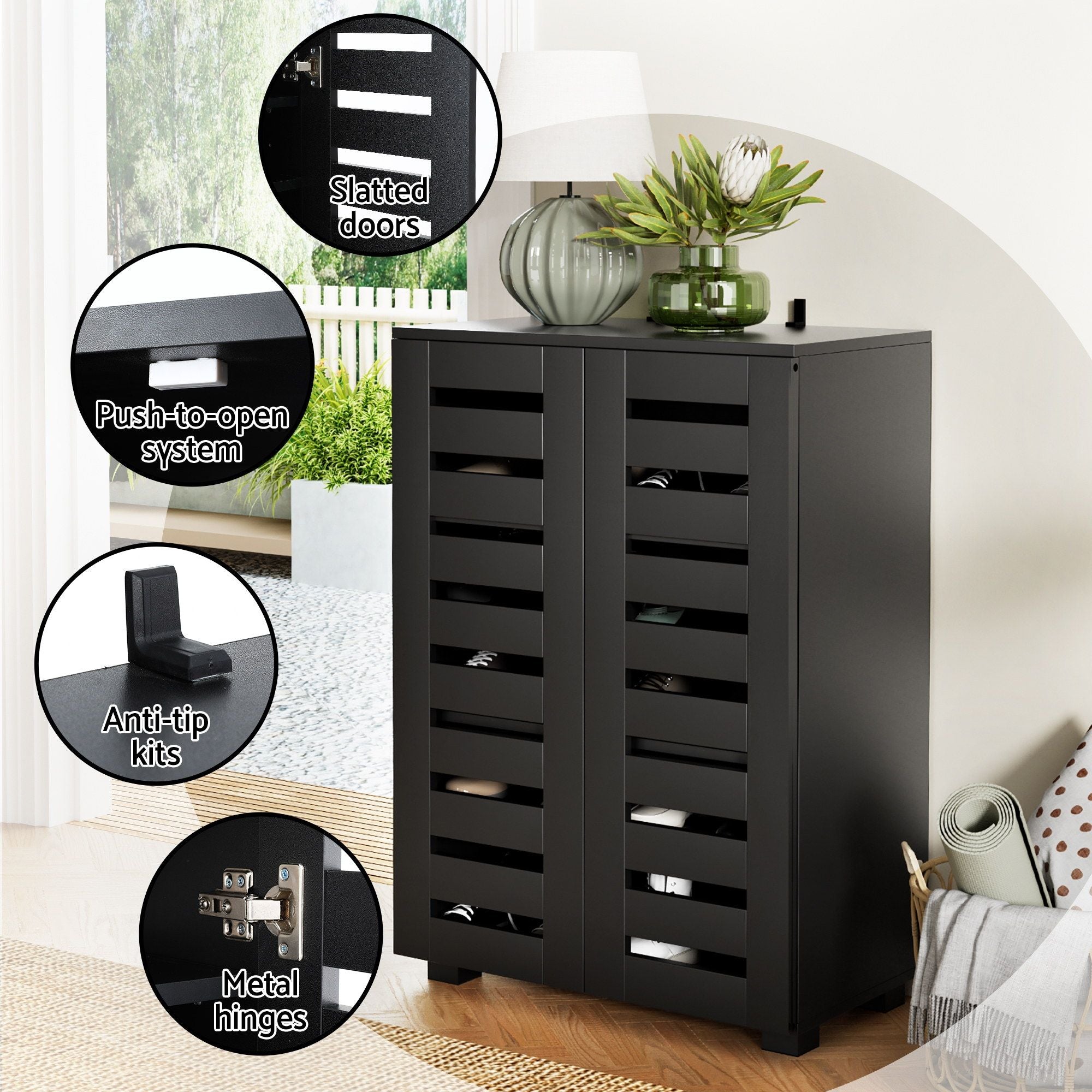 Tarin Console Table & Shoe Storage Cabinet Set - Black