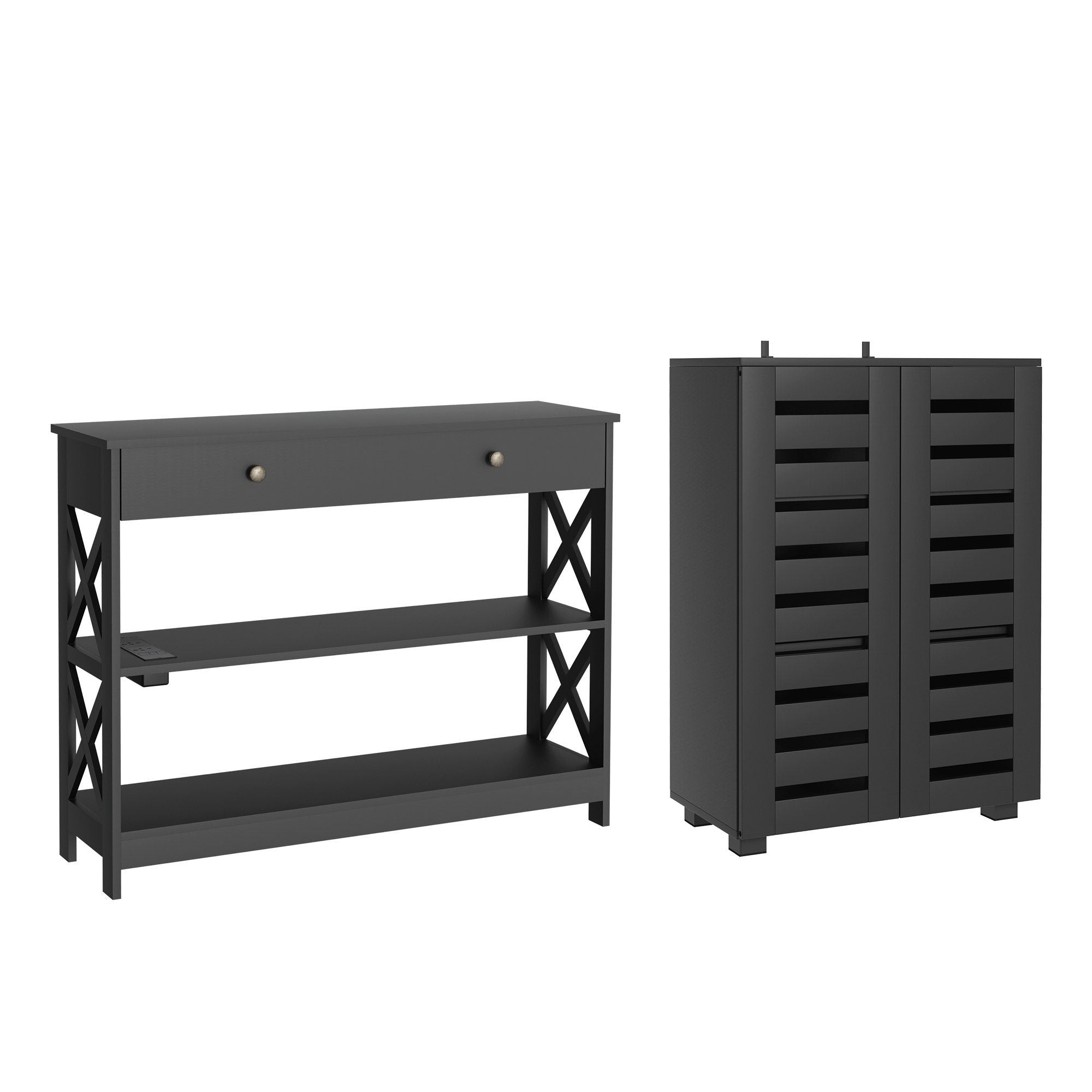 Tarin Console Table & Shoe Storage Cabinet Set - Black