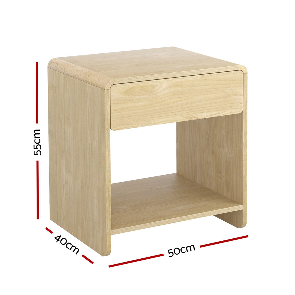 Artiss Bedside Table Drawer Open Shelf Pine - Homecoze