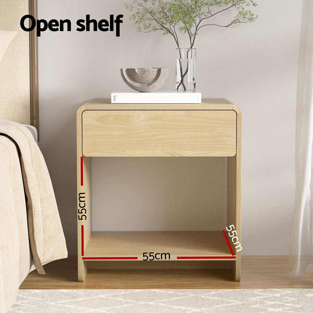 Artiss Bedside Table Drawer Open Shelf Pine - Homecoze