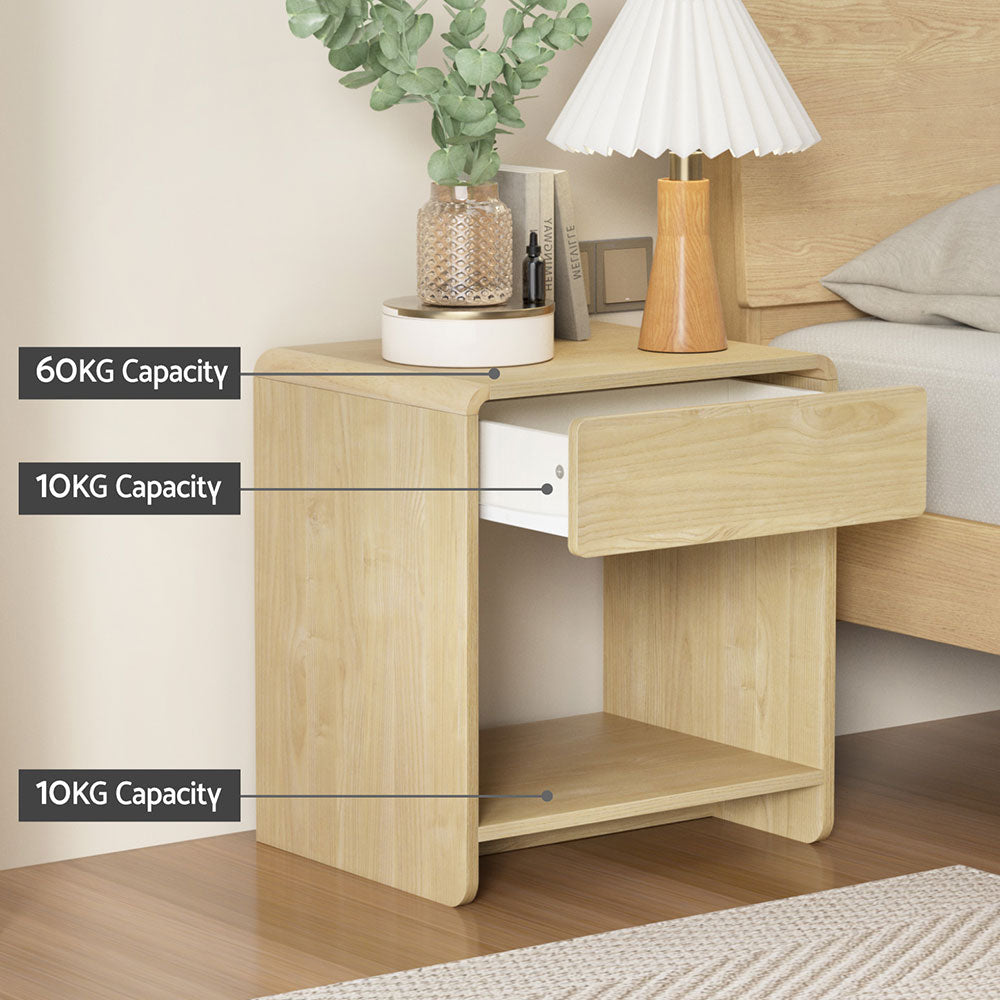 Artiss Bedside Table Drawer Open Shelf Pine - Homecoze
