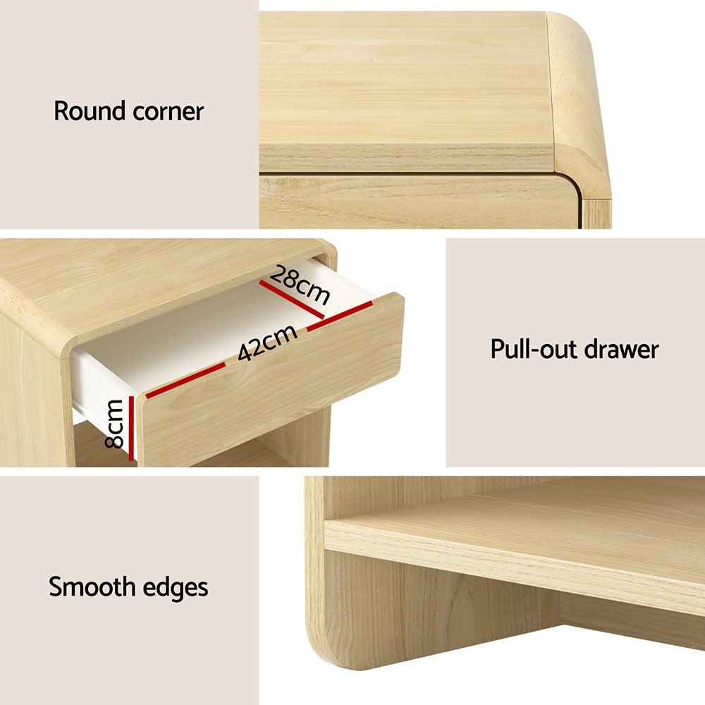 Artiss Bedside Table Drawer Open Shelf Pine - Homecoze