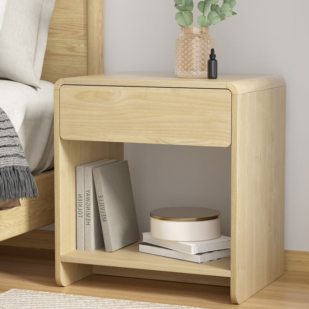 Artiss Bedside Table Drawer Open Shelf Pine - Homecoze