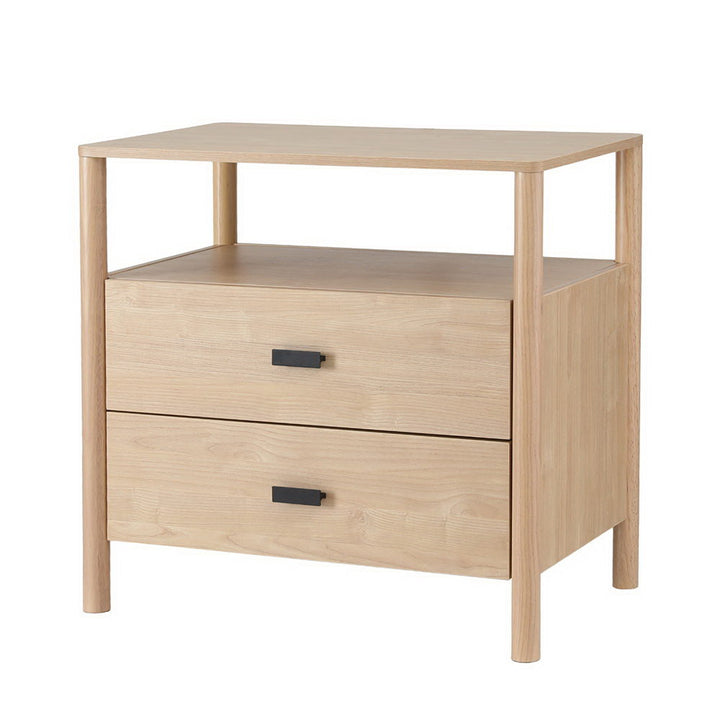 Bedside Table Nightstand 2 Drawers - Pine - Homecoze
