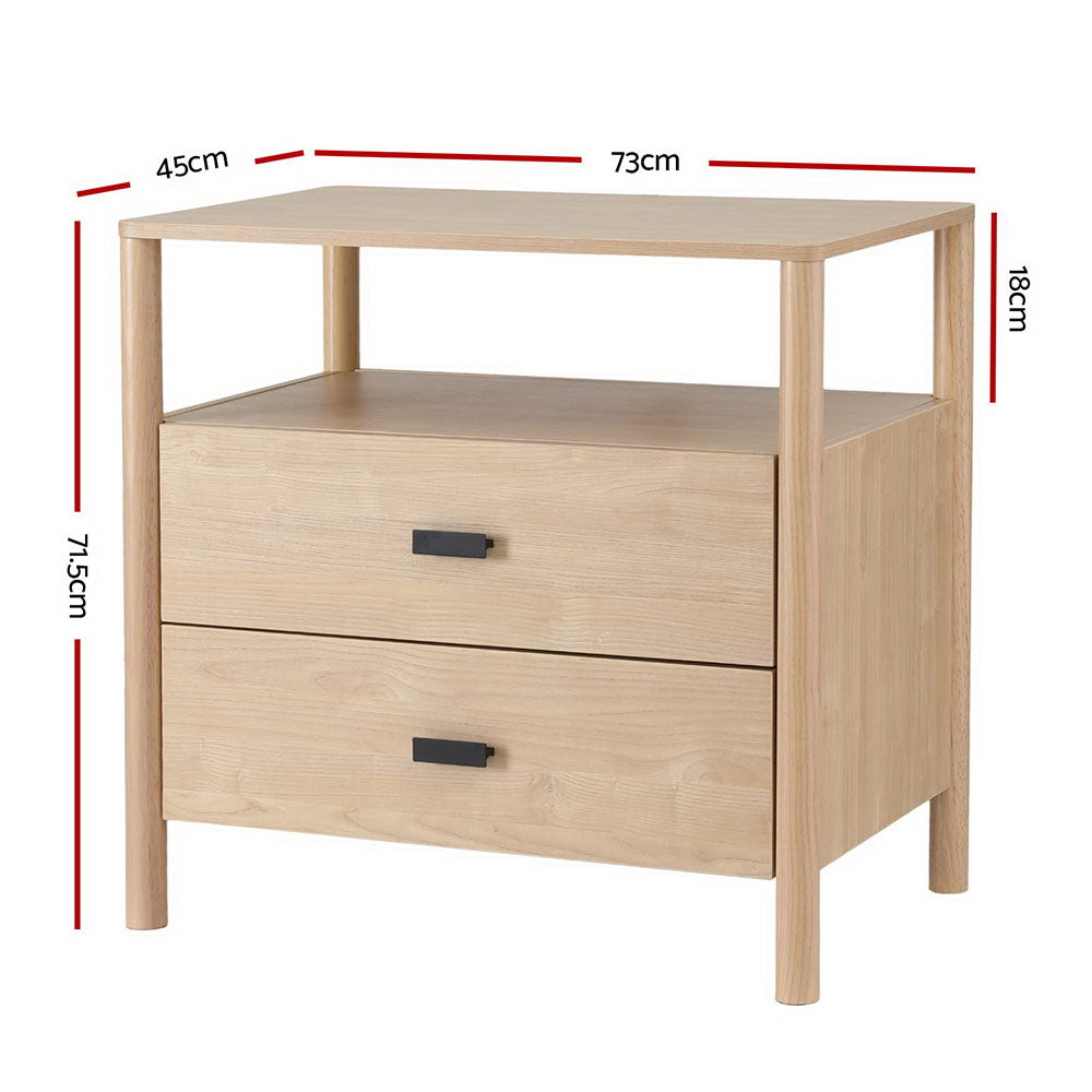 Bedside Table Nightstand 2 Drawers - Pine - Homecoze