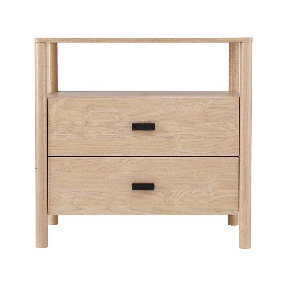 Bedside Table Nightstand 2 Drawers - Pine - Homecoze