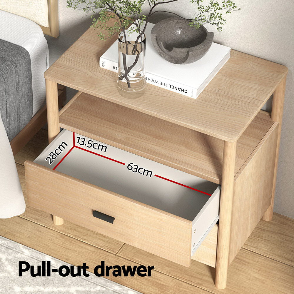Bedside Table Nightstand 2 Drawers - Pine - Homecoze