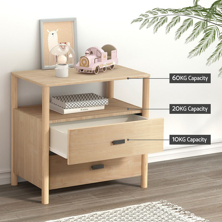 Bedside Table Nightstand 2 Drawers - Pine - Homecoze