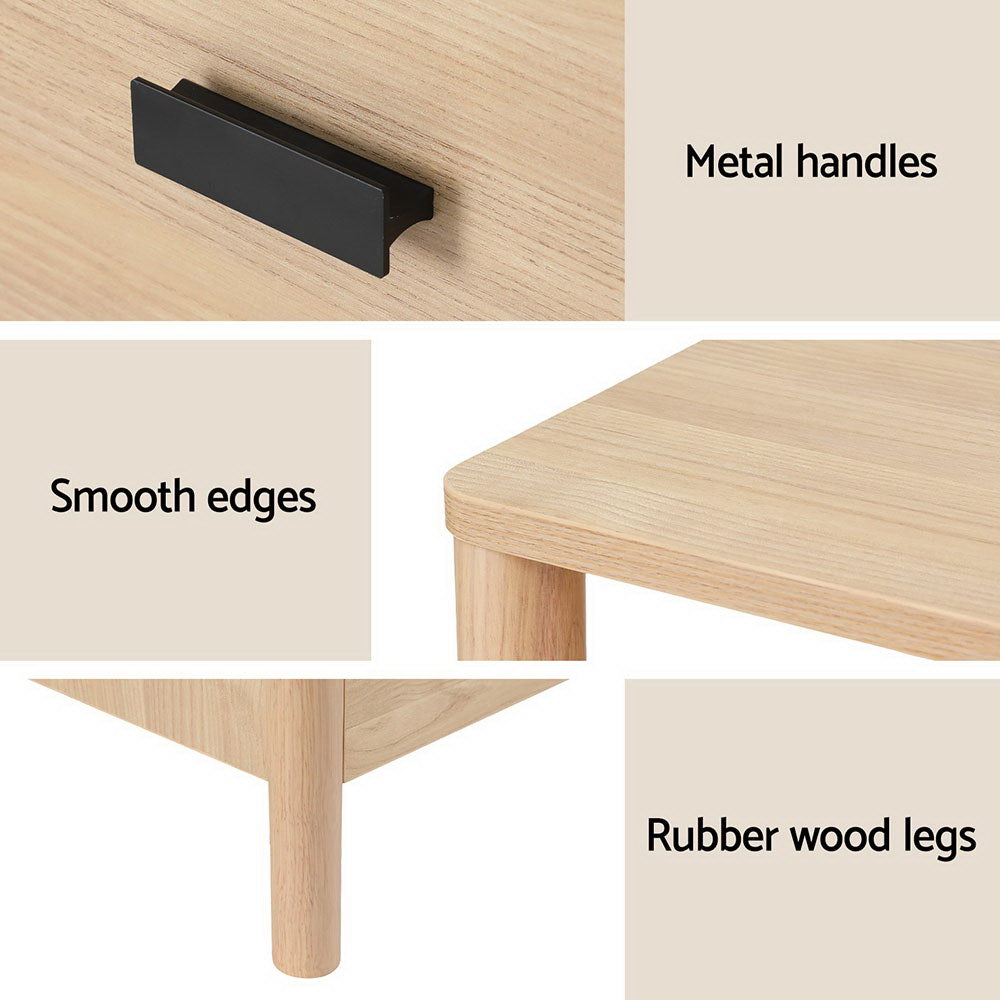 Bedside Table Nightstand 2 Drawers - Pine - Homecoze