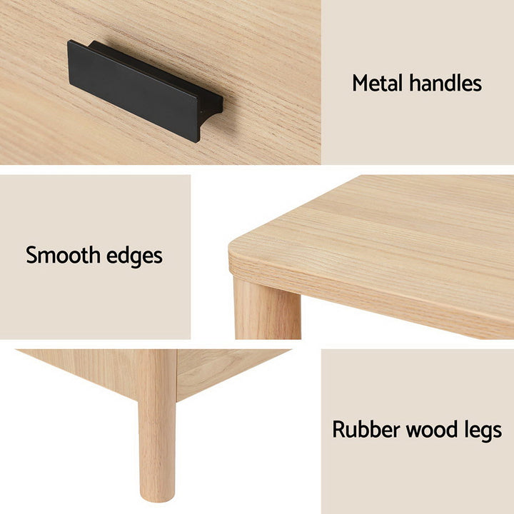 Bedside Table Nightstand 2 Drawers - Pine - Homecoze