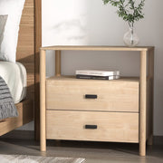 Bedside Table Nightstand 2 Drawers - Pine - Homecoze