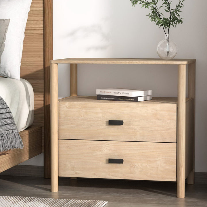 Bedside Table Nightstand 2 Drawers - Pine - Homecoze