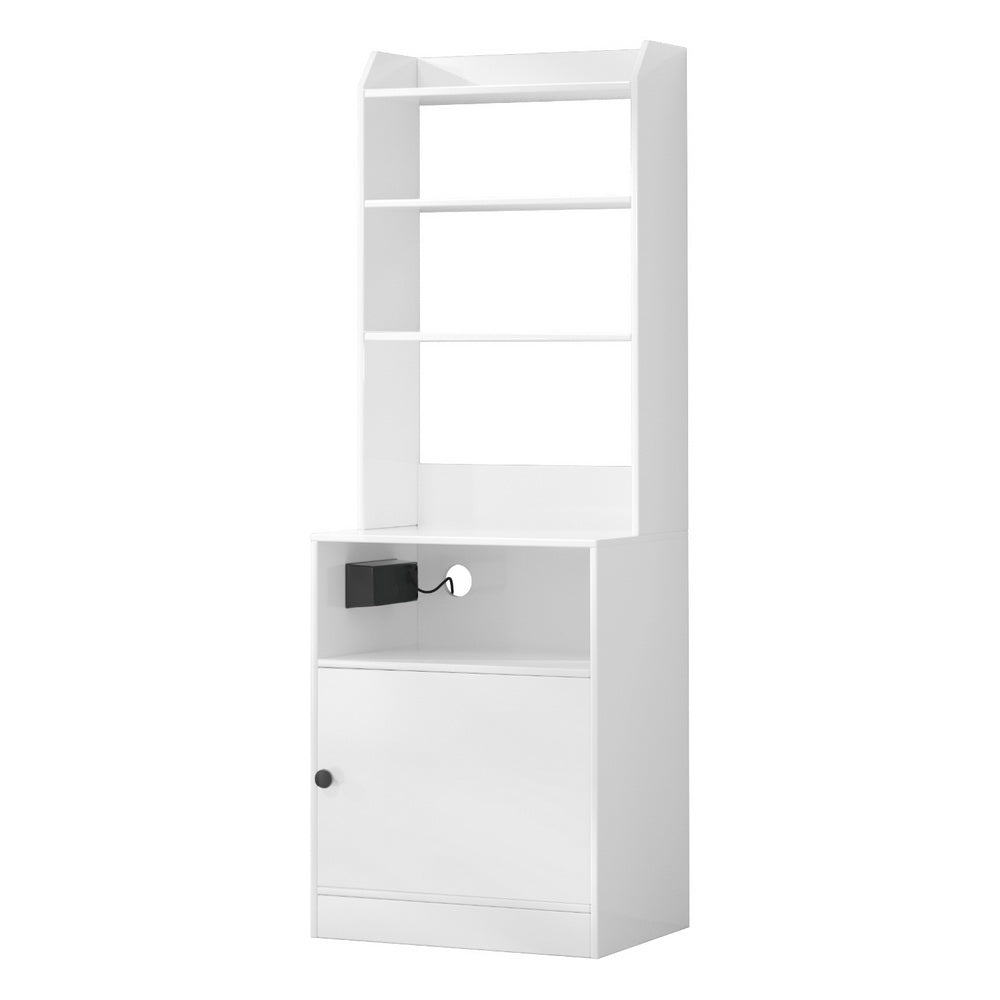 Bedside Table Shelf with Charging Station - White