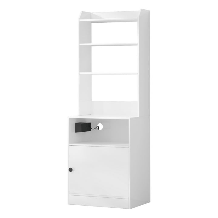 Bedside Table Shelf with Charging Station - White