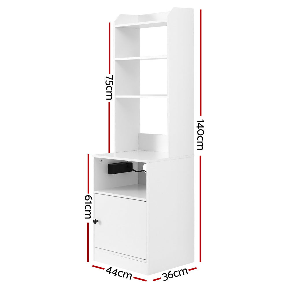 Bedside Table Shelf with Charging Station - White - Homecoze