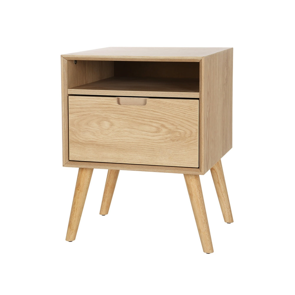 Scandi Style Bedside Table with Book Shelf - Pine - Homecoze