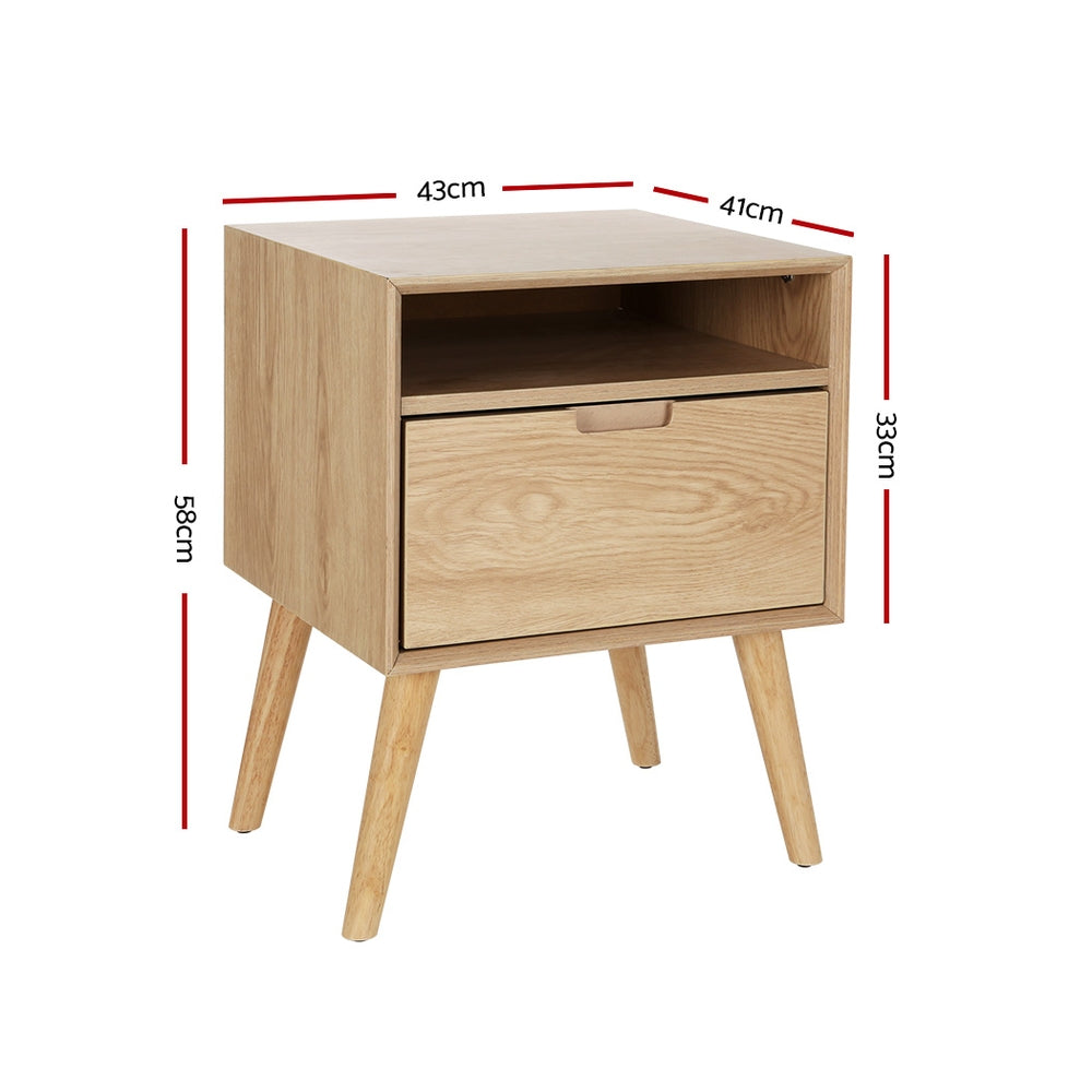 Scandi Style Bedside Table with Book Shelf - Pine - Homecoze