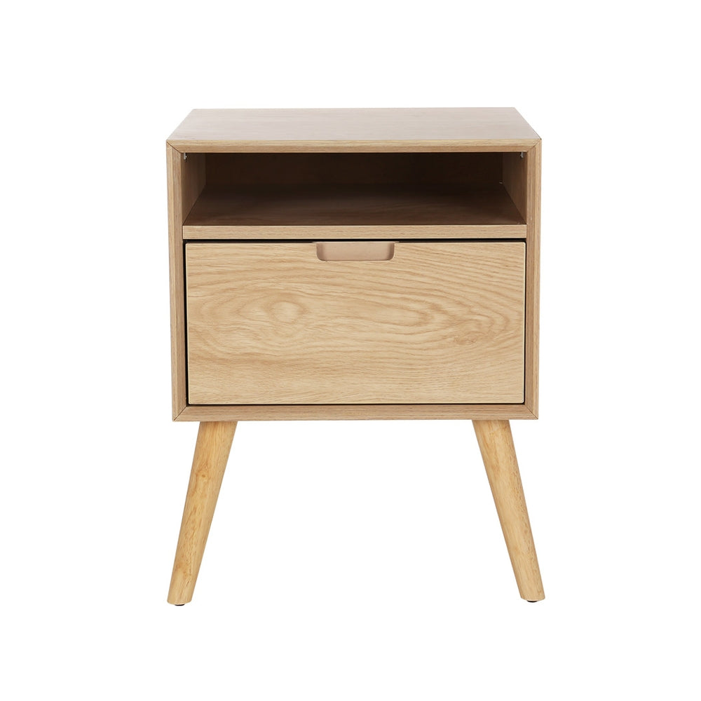 Scandi Style Bedside Table with Book Shelf - Pine - Homecoze