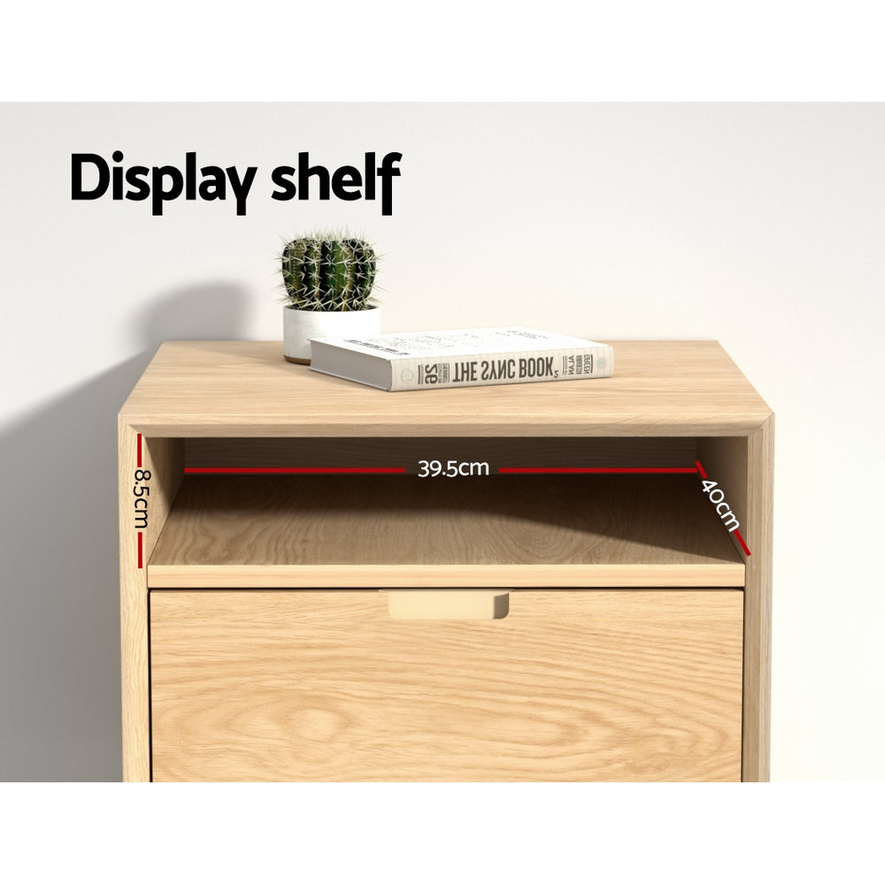 Scandi Style Bedside Table with Book Shelf - Pine - Homecoze