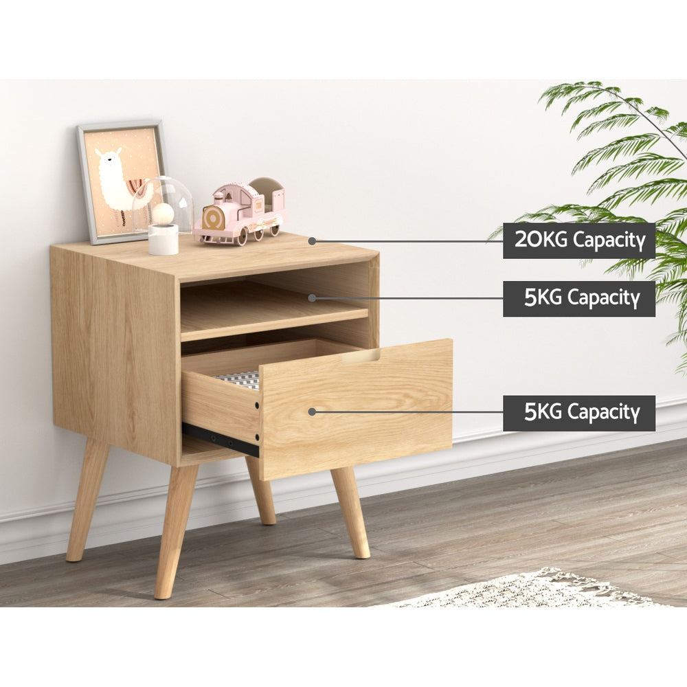 Scandi Style Bedside Table with Book Shelf - Pine - Homecoze