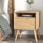 Scandi Style Bedside Table with Book Shelf - Pine - Homecoze