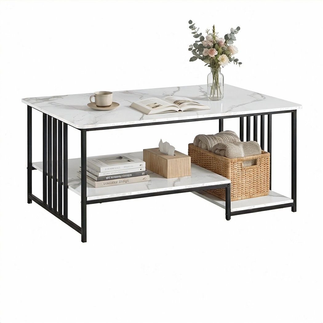 Cosette 2-Tier Marble-Look Coffee Table 100cm – White & Black