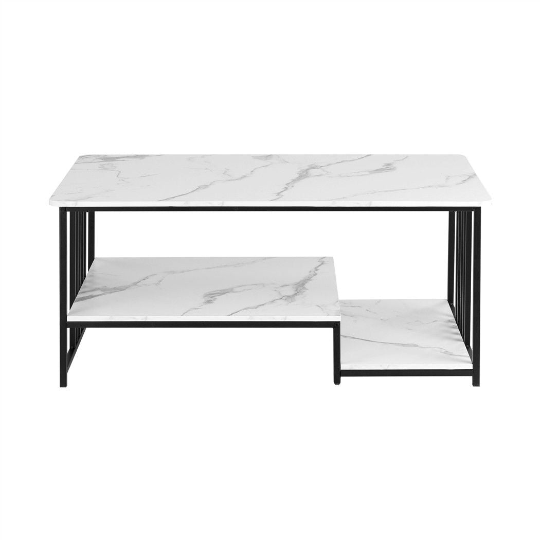 Cosette 2-Tier Marble-Look Coffee Table 100cm – White & Black