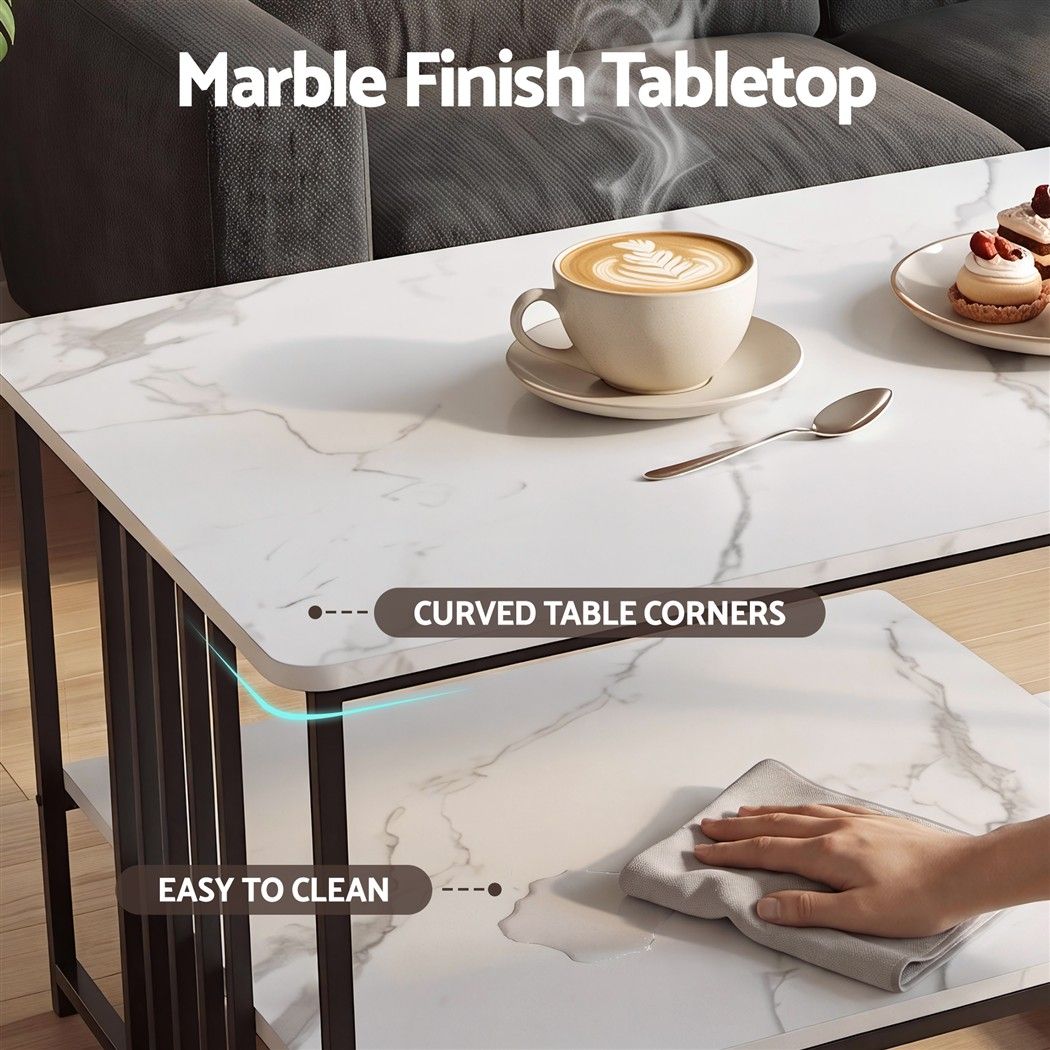 Cosette 2-Tier Marble-Look Coffee Table 100cm – White & Black