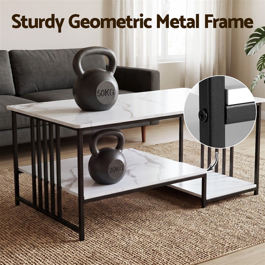 Cosette 2-Tier Marble-Look Coffee Table 100cm – White & Black