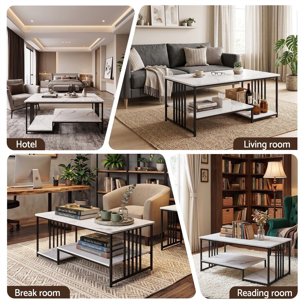 Cosette 2-Tier Marble-Look Coffee Table 100cm – White & Black