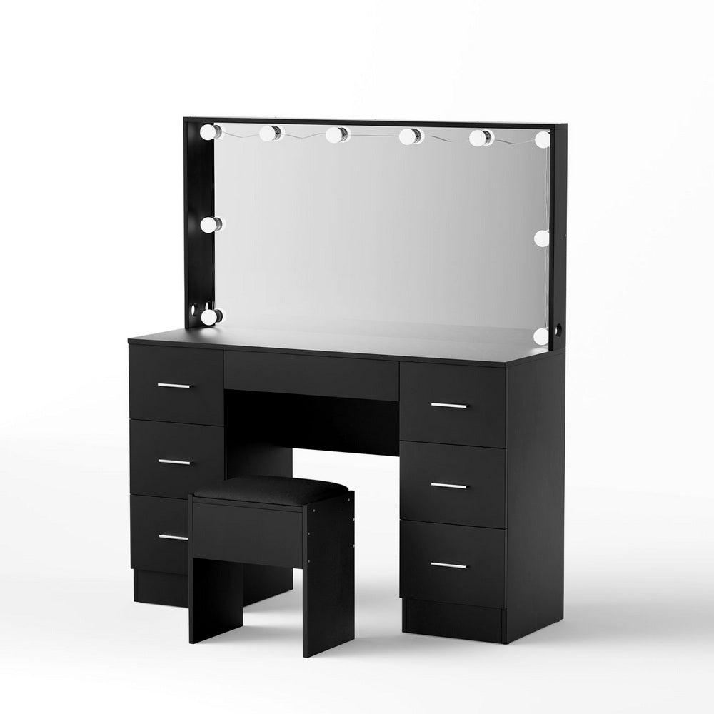 Artiss Dressing Table Vanity Desk Set Stool 10 Led Bulbs Black - Homecoze
