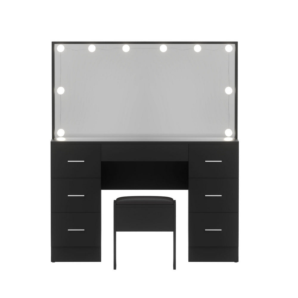 Artiss Dressing Table Vanity Desk Set Stool 10 Led Bulbs Black - Homecoze