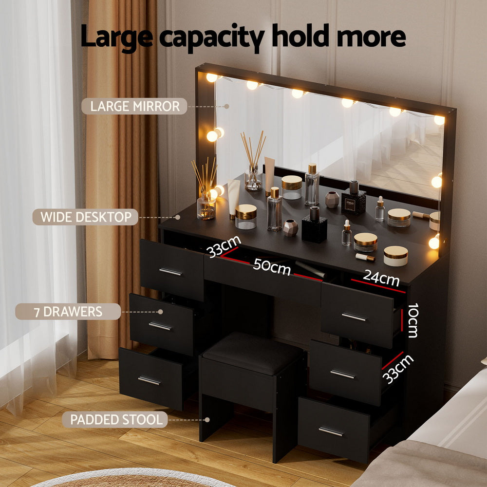 Artiss Dressing Table Vanity Desk Set Stool 10 Led Bulbs Black - Homecoze