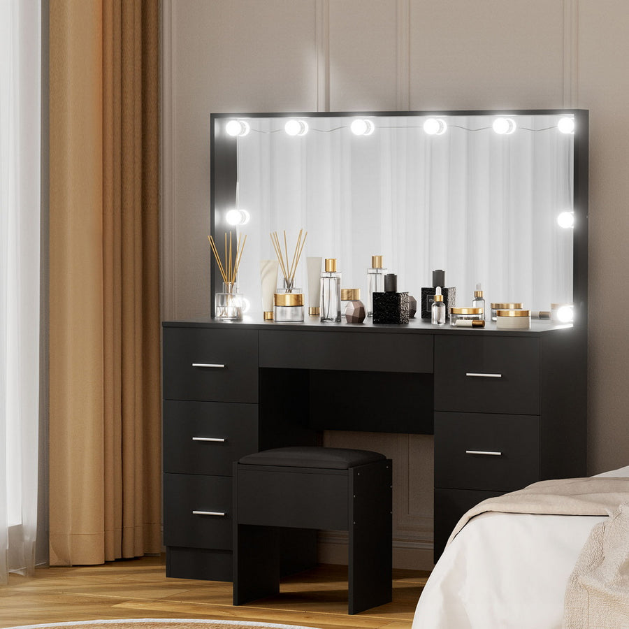 Artiss Dressing Table Vanity Desk Set Stool 10 Led Bulbs Black - Homecoze