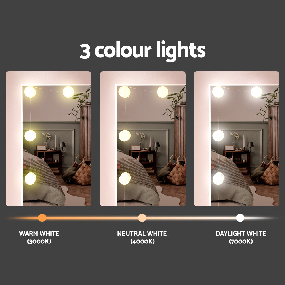 Dressing Table Set with Stool & 10 Bulb LED Hollywood Mirror - White - Homecoze