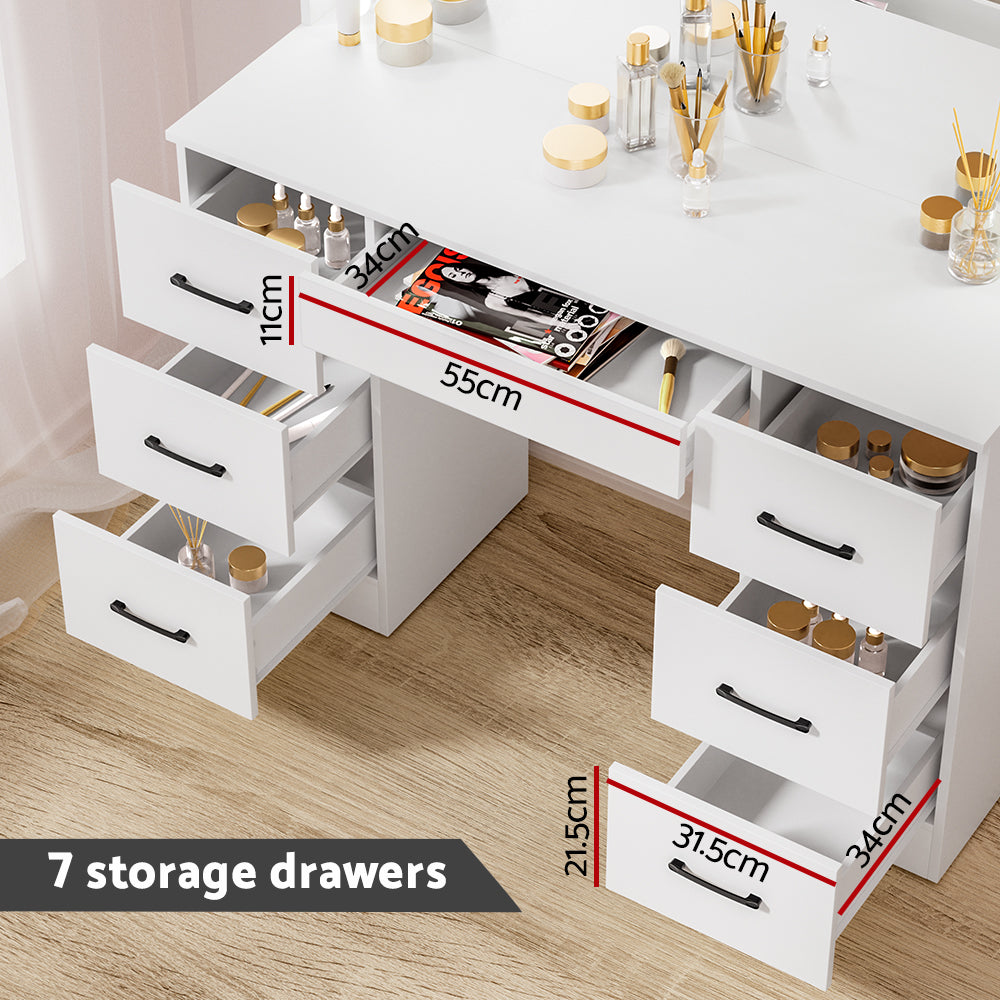 Dressing Table Set with Stool & 10 Bulb LED Hollywood Mirror - White - Homecoze