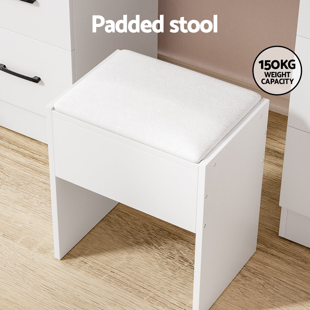 Dressing Table Set with Stool & 10 Bulb LED Hollywood Mirror - White - Homecoze