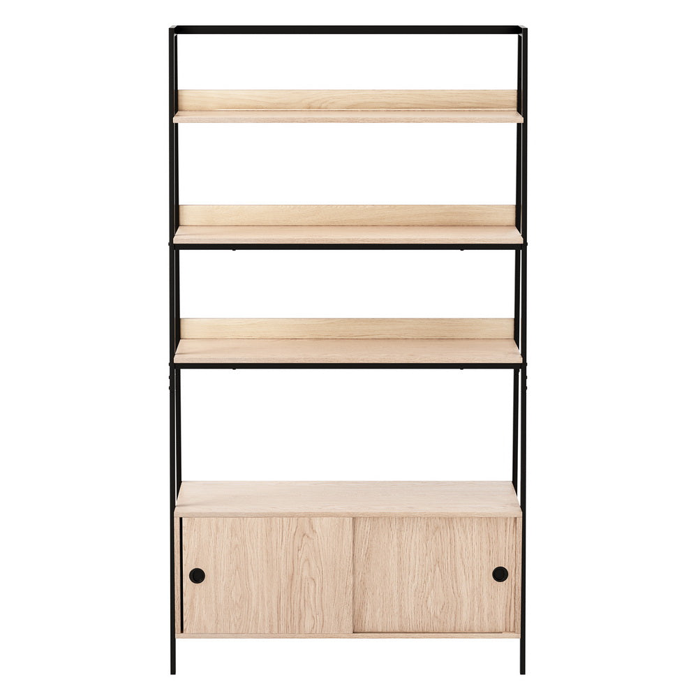 3 Tier Modern Display Bookshelf with Storage Cabinet - Oak - Homecoze