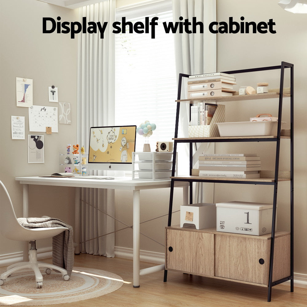 3 Tier Modern Display Bookshelf with Storage Cabinet - Oak - Homecoze