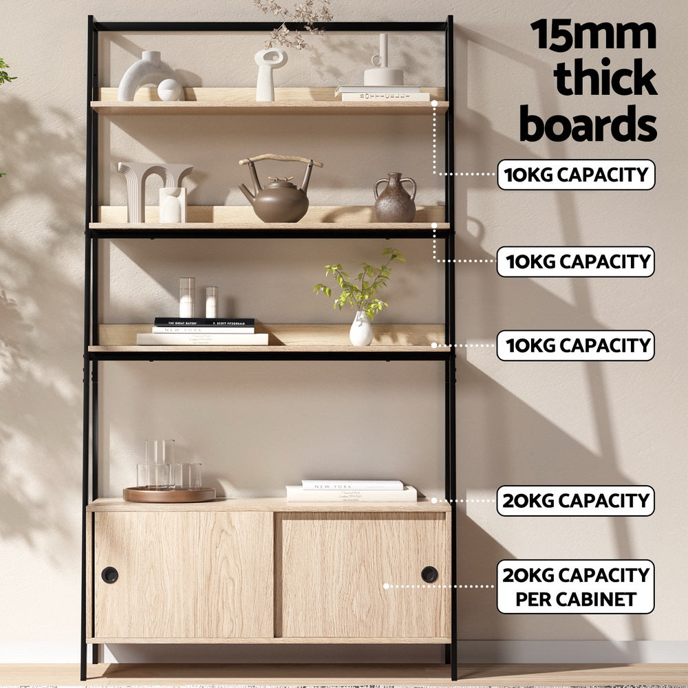 3 Tier Modern Display Bookshelf with Storage Cabinet - Oak - Homecoze
