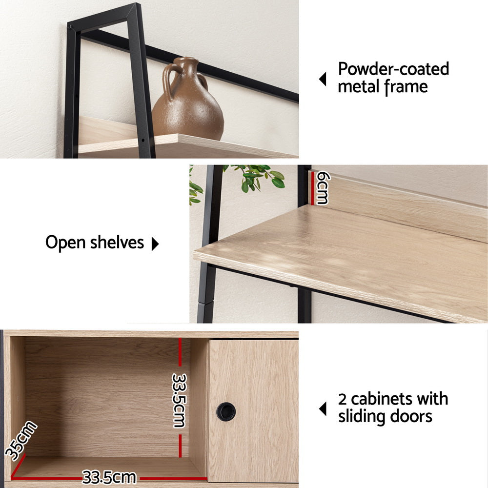 3 Tier Modern Display Bookshelf with Storage Cabinet - Oak - Homecoze