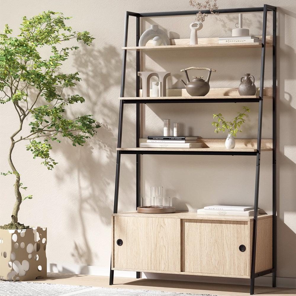 3 Tier Modern Display Bookshelf with Storage Cabinet - Oak - Homecoze