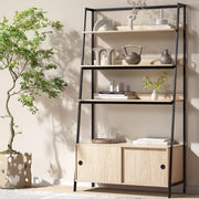 3 Tier Modern Display Bookshelf with Storage Cabinet - Oak - Homecoze