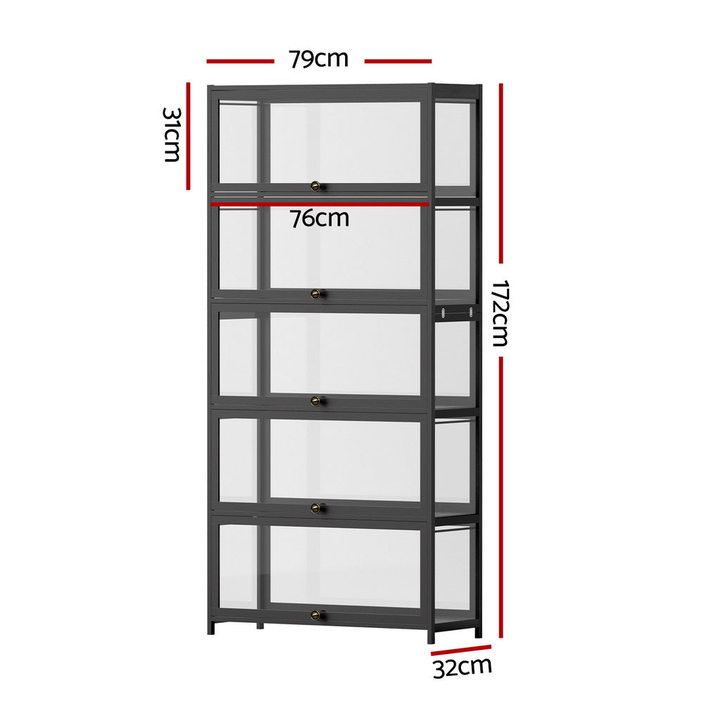 5-Tier Display Bookshelf Cabinet - Black - Homecoze