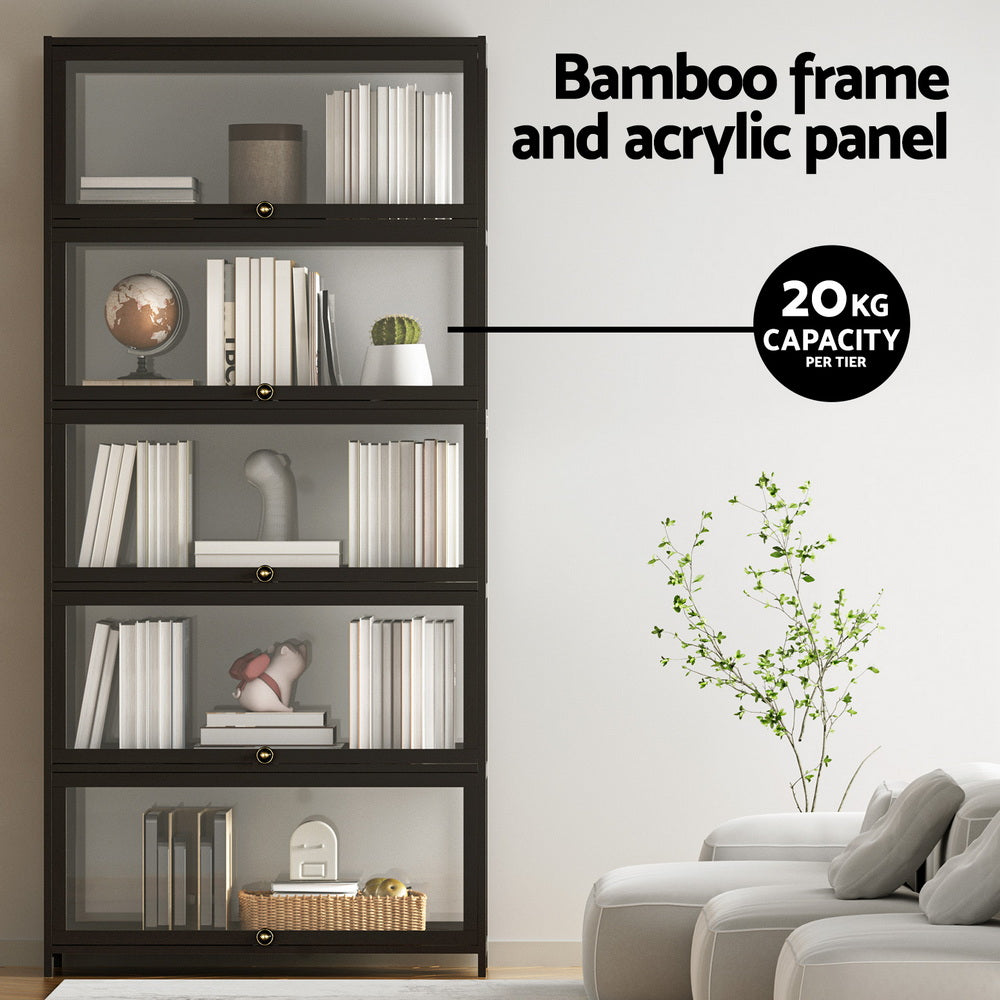 5-Tier Display Bookshelf Cabinet - Black - Homecoze